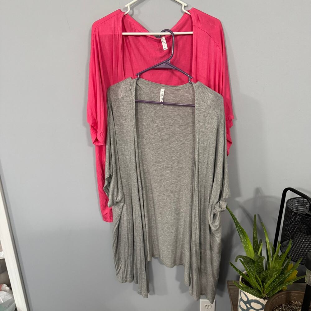 LOT of 2 Eimin Pink & Gray Open Front Cardigans Tops Plus Size 1XL